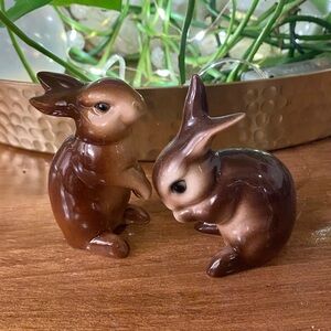 Goebel Brown Ceramic Bunnies Set of 2 Figurines Easter Bunny Rabbit Decor